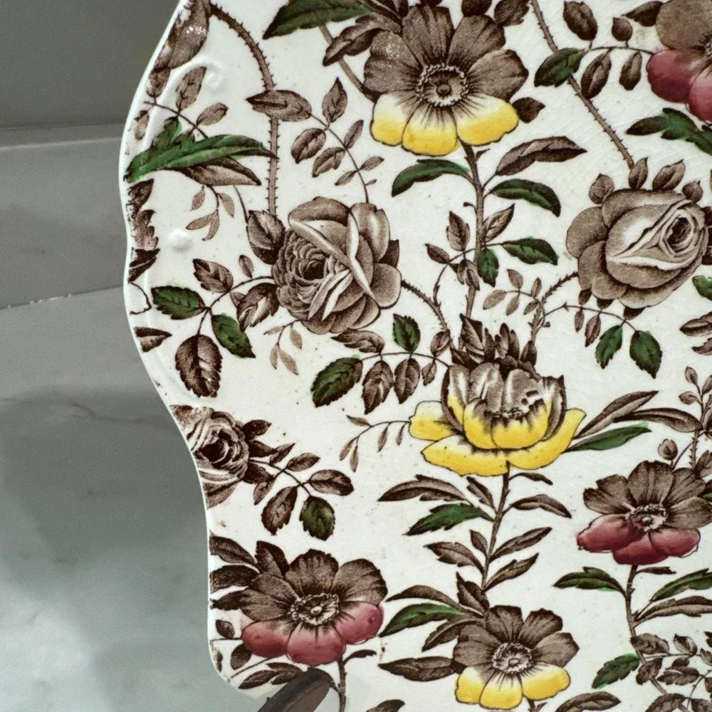 Myott Son & Co Peony & Rose 12 in Oval Serving Platter Staffordshire England VTG